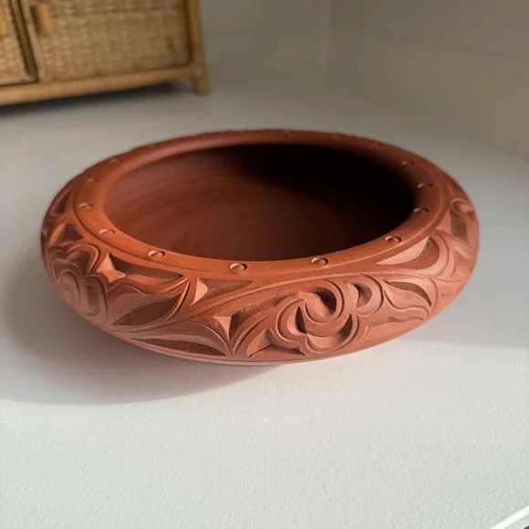 Vintage Bonsai Planter Unglazed Carved Bowl Terra Cotta Clay Bowl Succulent Pot - Picture 3 of 17